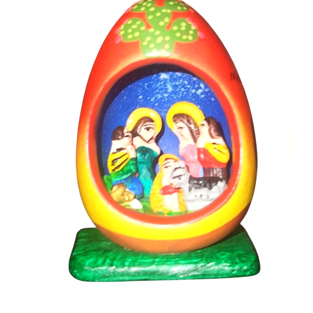 Colorful Nativity Scene Egg Figurine from Mexico